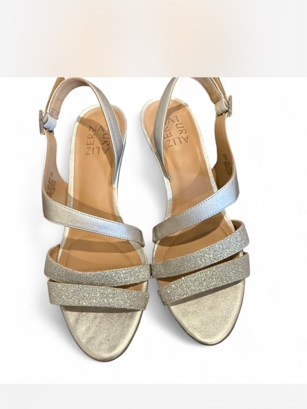 Naturalizer Silver Glitter Strappy Slingback Heels
